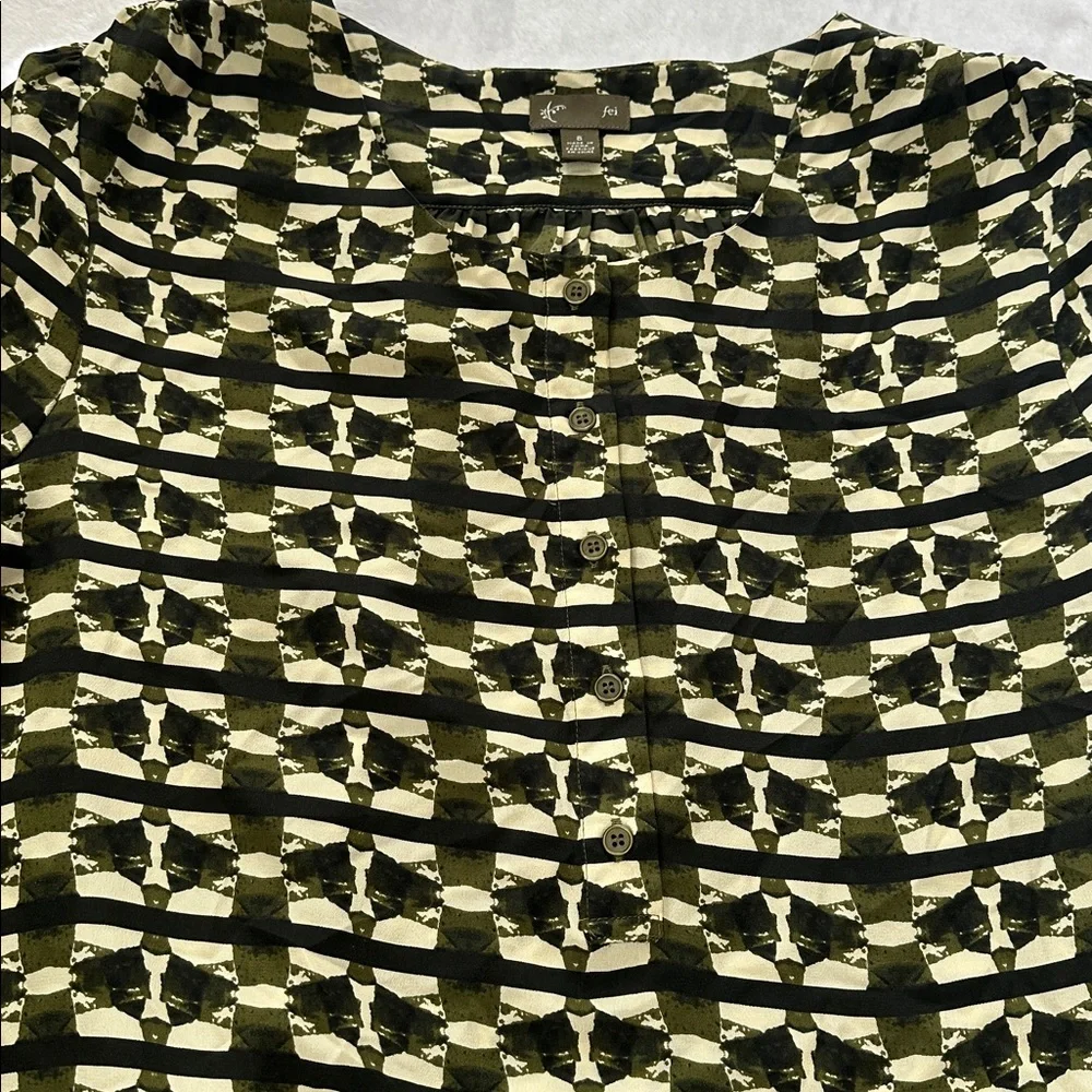 Anthropologie FEI Women’s Lightweight Silk Abstract‎ Geometric Print Blouse 8 - Picture 3 of 9
